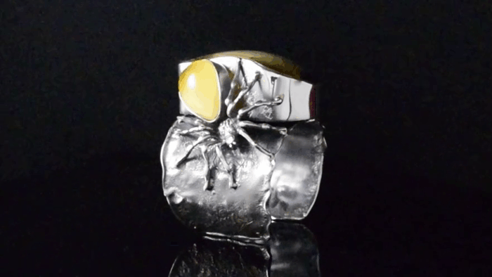 Huge Sterling and Milky Amber Spider Cuff Gif